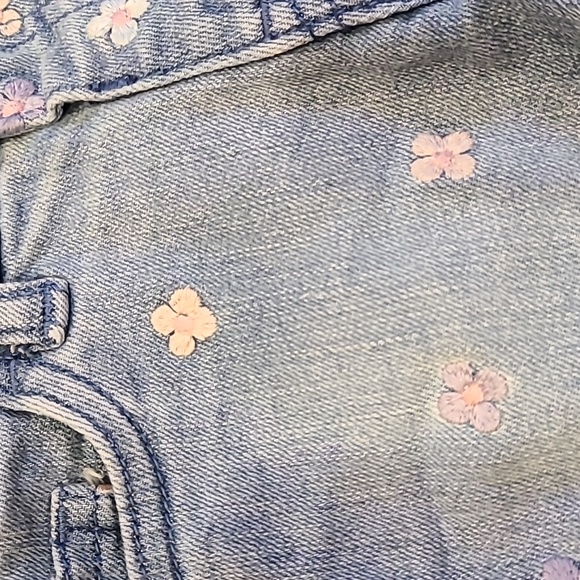 Cat & Jack Girls' Frayed Jean Shorts with Embroidered Flowers Size 2 - Picture 2 of 4